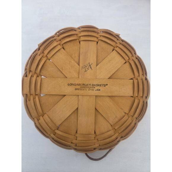 Longaberger Round Basket Leather Handles Medium 10” Diameter 2001 Handwoven - Picture 3 of 6